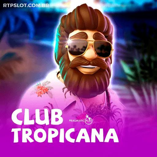 Capa do jogo de slots pagantes Club Tropicana da SSSPAGA, com um cenário tropical vibrante e bebidas refrescantes.