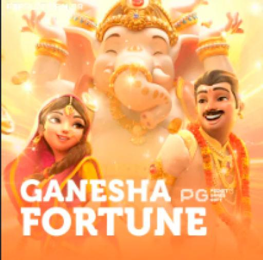 Capa do jogo de slots pagantes Ganesha Fortune da SSSPAGA, com a divindade Ganesha e símbolos de prosperidade.