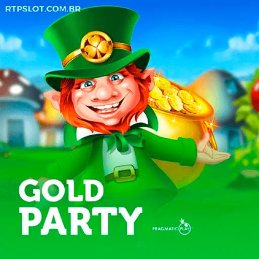Capa do jogo de slots pagantes Gold Party da SSSPAGA, com ouro e símbolos brilhantes em um ambiente festivo.